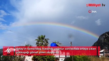 Gökkuşağı gökyüzünde görsel şölen oluşturdu