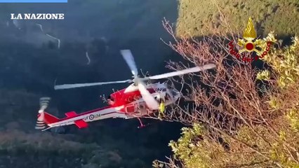 Video herunterladen: Cane finisce in un dirupo, salvato dai vigili del fuoco