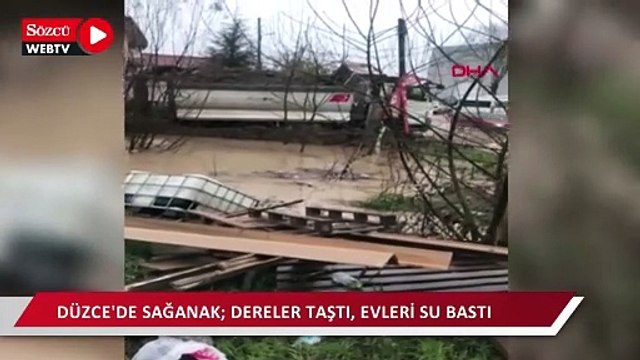 Düzce'de sağanak yağış! Dereler taştı, evleri su bastı