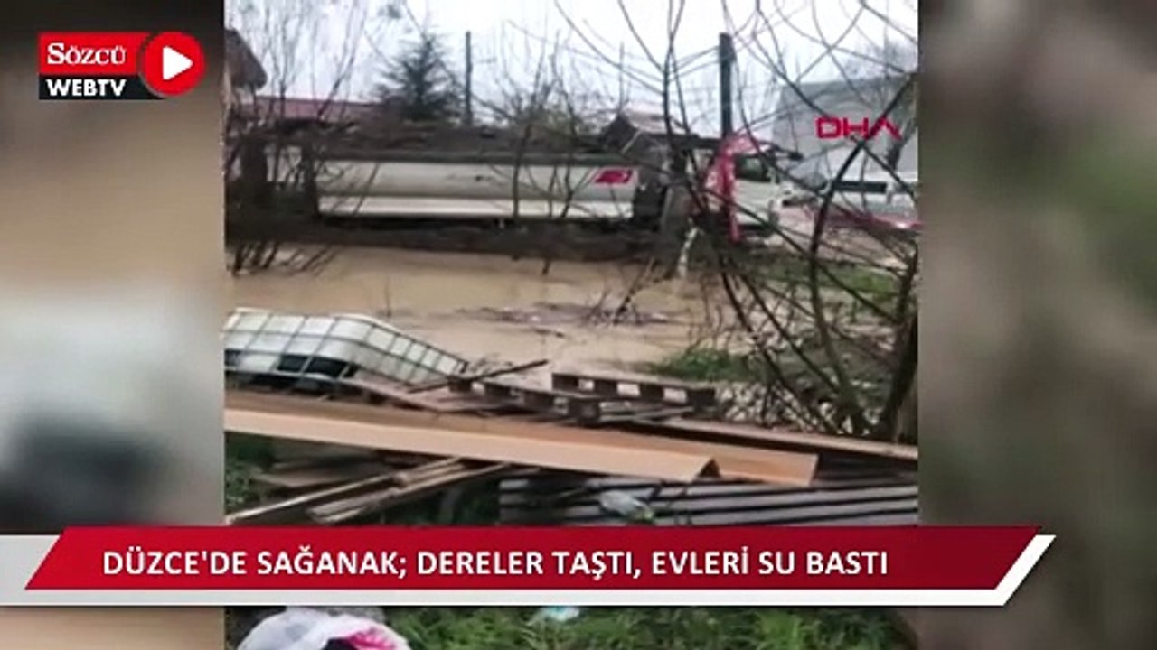 Düzce'de sağanak yağış! Dereler taştı, evleri su bastı