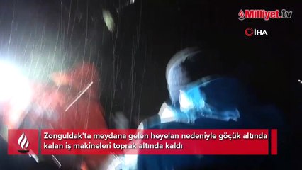 Zonguldak'ta ikinci büyük heyelan! İş makineleri göçük altında kaldı