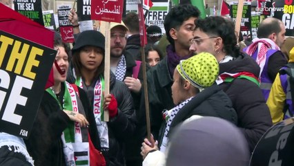 شاهد: الآلاف يطالبون بوقف إطلاق النار في غزة في مسيرة بوسط لندن