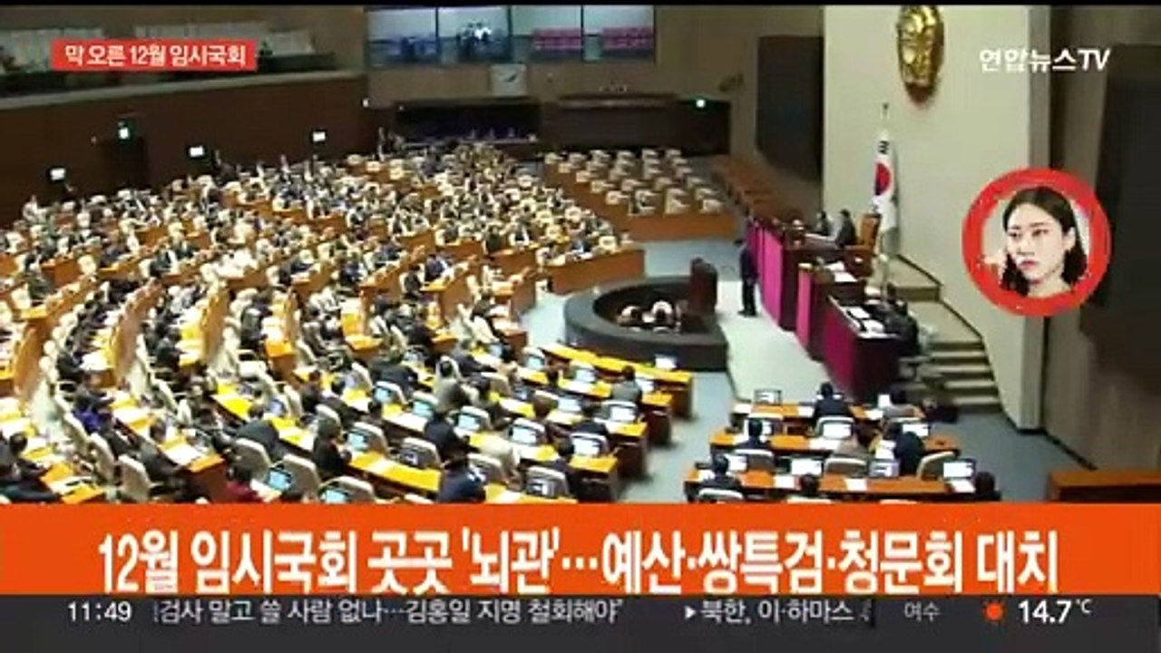 12월 임시국회 곳곳 '뇌관'…예산·쌍특검·청문회 대치