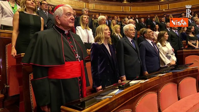 Mattarella, La Russa e Meloni cantano l'Inno di Mameli al concerto di Natale al Senato