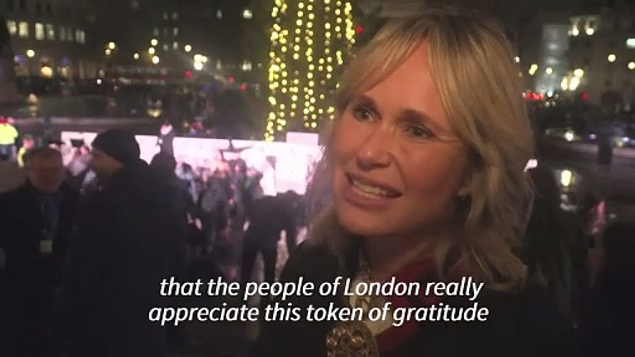 Norwegian tree lights up London's Trafalgar Square