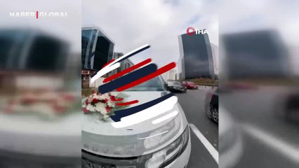 Düğün konvoyunda facia anları: Lüks araçlar birbirine girdi! Elinde tekerleği kaldı