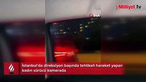 İstanbul'da direksiyon başında tehlikeli hareket yapan kadın sürücü kamerada