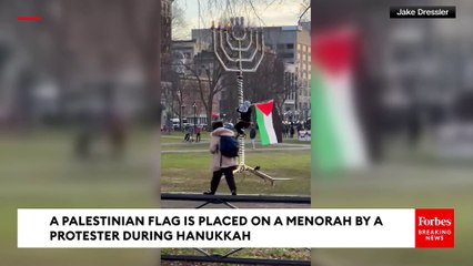 Footage Reveals Protester Putting Palestinian Flag On New Haven, Connecticut Menorah During Hanukkah