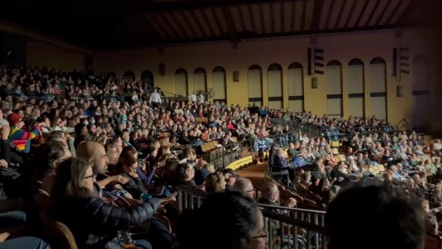 Indigo Girls with violinist Lyris Hung, and featured artist Be Steadwell, (and tour dog Millie, who stole the show) at the Scottish Rite Auditorim
