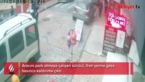 Bahçelievler'de kaldırıma çıkan aracın altında kalmaktan son anda kurtuldular