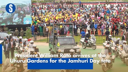 President William Ruto arrives at the Uhuru Gardens for the Jamhuri Day fete