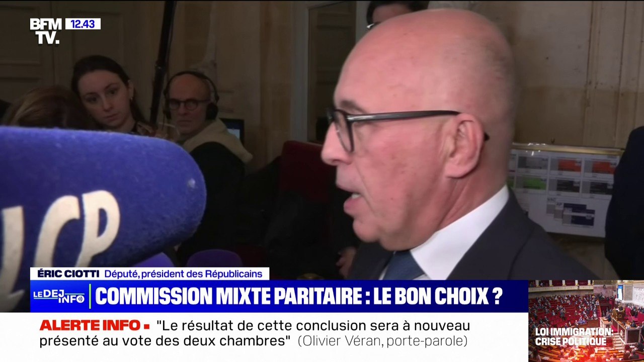Loi immigration: Éric Ciotti affirme que les parlementaires LR "défendront jusqu'au bout le texte du Sénat"