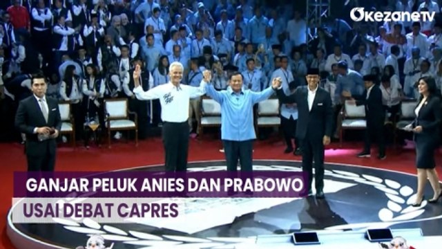 Dinginkan Suasana, Ganjar Peluk Anies dan Prabowo Usai Debat Capres
