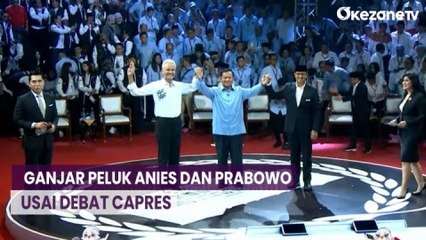 Dinginkan Suasana, Ganjar Peluk Anies dan Prabowo Usai Debat Capres