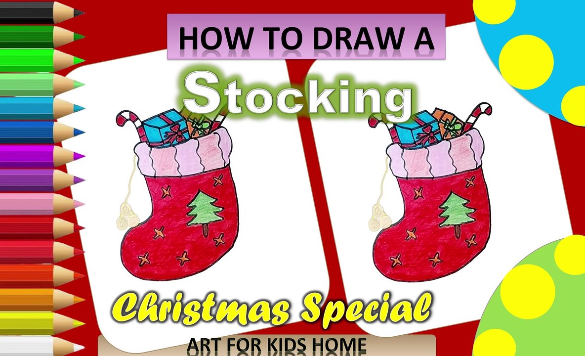 How to Draw a Christmas Stocking | Easy Drawing for kids | क्रिसमस मोजा |  Stoking Natal |  ক্রিসমাস বোনা |  Рождественский чулок