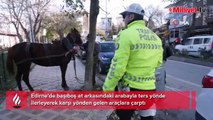 Edirne'de başıboş atın trafikte saçtığı dehşet kamerada