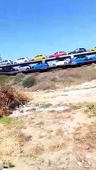 شاهد الان قطار محمل بالسيارات الجديدة الحديثة الفخمة من بلاد الجزاير العربى الشقيق للبلاد الاخرى