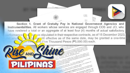 Gratuity pay sa mga COS at JO gov’t workers, matatanggap na sa Dec. 15