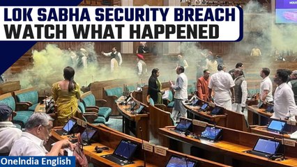 Lok Sabha Security Breach: 2 intruders jump from gallery, spray gas | Watch | Oneindia News