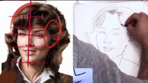 Portrait drawing lesson of a female face step by step - HD 1080p