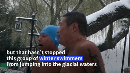 Winter swimmers and pandas enjoy Beijing's snowy weather