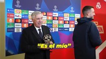 La broma de Ancelotti a Joselu en el momento que recibe el MVP del partido