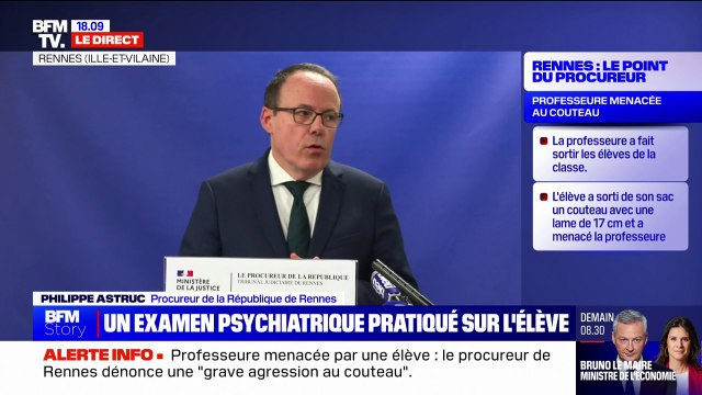 Professeure menacée par une élève: En janvier, elle s'était déjà présentée à son ancien collège avec un couteau dans son cartable explique le procureur de la République de Rennes
