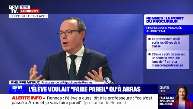 Professeure menacée à Rennes: En l'état, il n'y a pas d'éléments de radicalisation qui viennent expliquer le passage à l'acte explique le procureur de la République