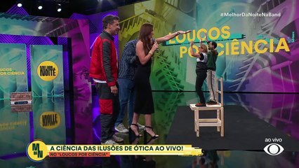 Glenda Kozlowski e Zeca Camargo participam de experimento com ilusão de ótica