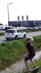 Water Skating With A Rope On The Car #shorts #viral #shortsvideo #video #innovationhub
