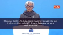 Lagarde: Bce lascia invariati tassi