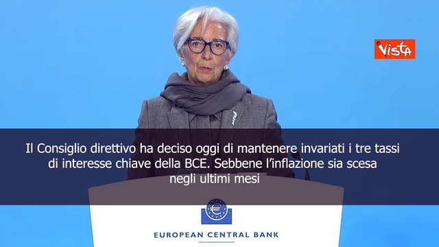 Lagarde: Bce lascia invariati tassi