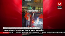 Mariana Rodríguez inicia precampaña con pega de 'calcas' en Monterrey