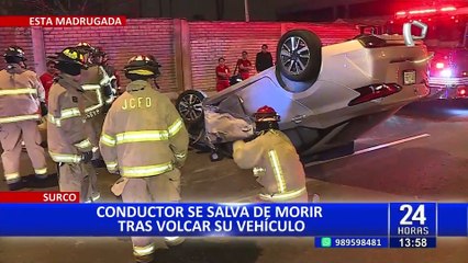 Surco: Conductor se salva de morir tras volcar su vehículo