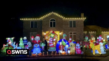Couple decorate their front garden with donated inflatables from strangers
