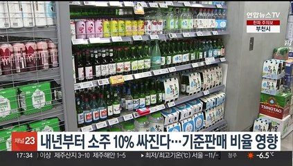 내년부터 소주 10% 싸진다…기준판매 비율 영향