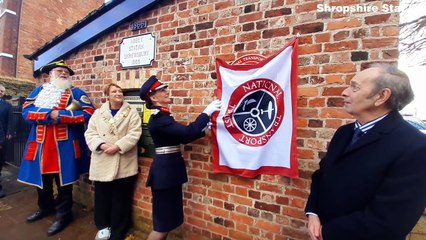 Official unveiling of a National Transport Trust red wheel plaque at Abbey Station, Shrewsbury