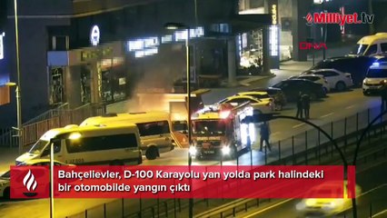 Park halindeki otomobil alev alev yandı! Sürücü son anda kurtuldu