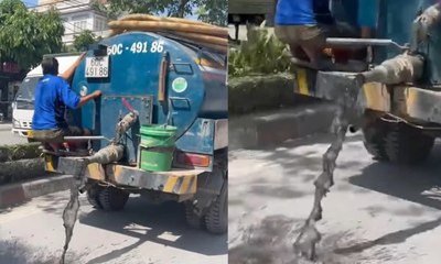 Xe bồn thải nước đen ngòm xuống đường ở Biên Hoà