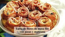 Tarta de flores de masa filo con pasas y manzana, ¡superfácil!