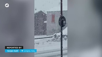 Heavy snowfall in Livigno, Italy.