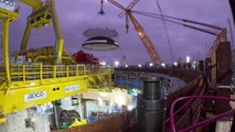 Footage of the first reactor building dome being lifted into place at Hinkley Point C