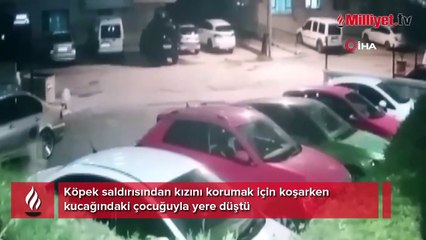 Köpek saldırısından kızını korumak için koşarken kucağındaki çocuğuyla yere düştü