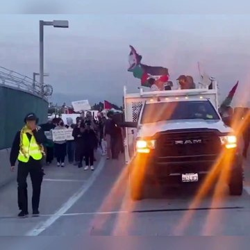 Pro-Palestinian protesters block the entrance to Los Angeles International Airport