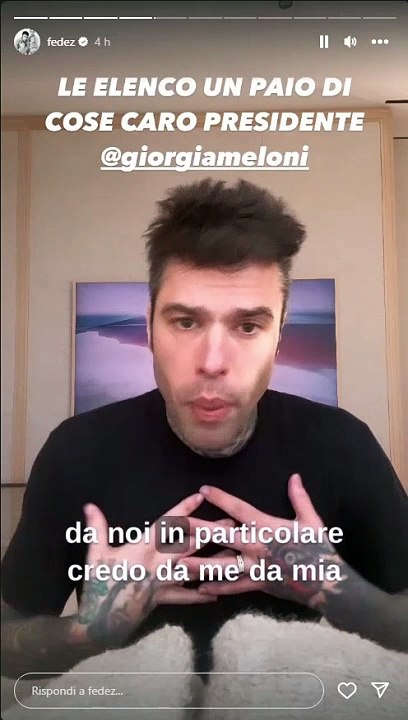 La replica di Fedez alle parole di Giorgia Meloni contro la moglie Chiara Ferragni: "Influencer sono una priorità, premier?"