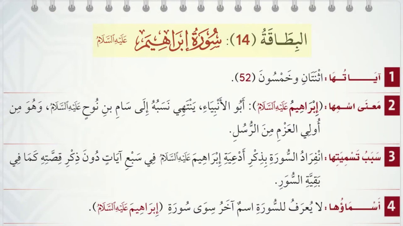 البطاقة (14): سُورَةُ إِبۡرَاهِيمَ عليه السلام