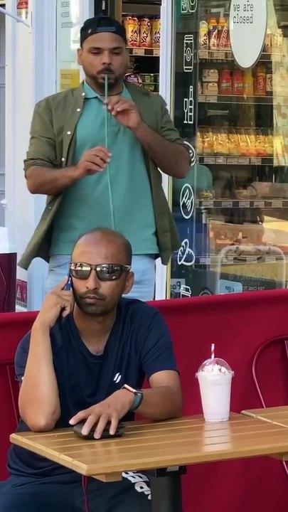 Long straw drinking stranger shake #funny #shorts #comedy