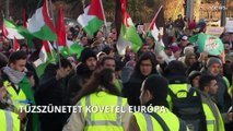A gázai tűzszünetért tüntettek vasárnap Brüsszelben