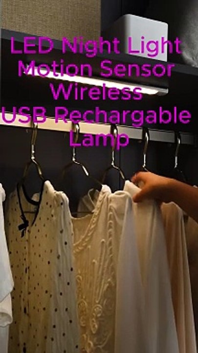 LED Night Light Motion Sensor Wireless USB Rechargable Lamp For Kitchen Cabinet Bedroom #led #lamp