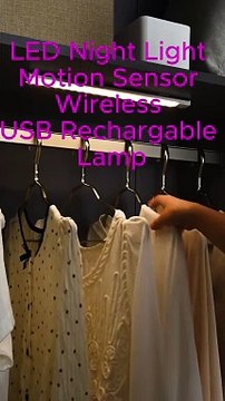 LED Night Light Motion Sensor Wireless USB Rechargable Lamp For Kitchen Cabinet Bedroom #led #lamp